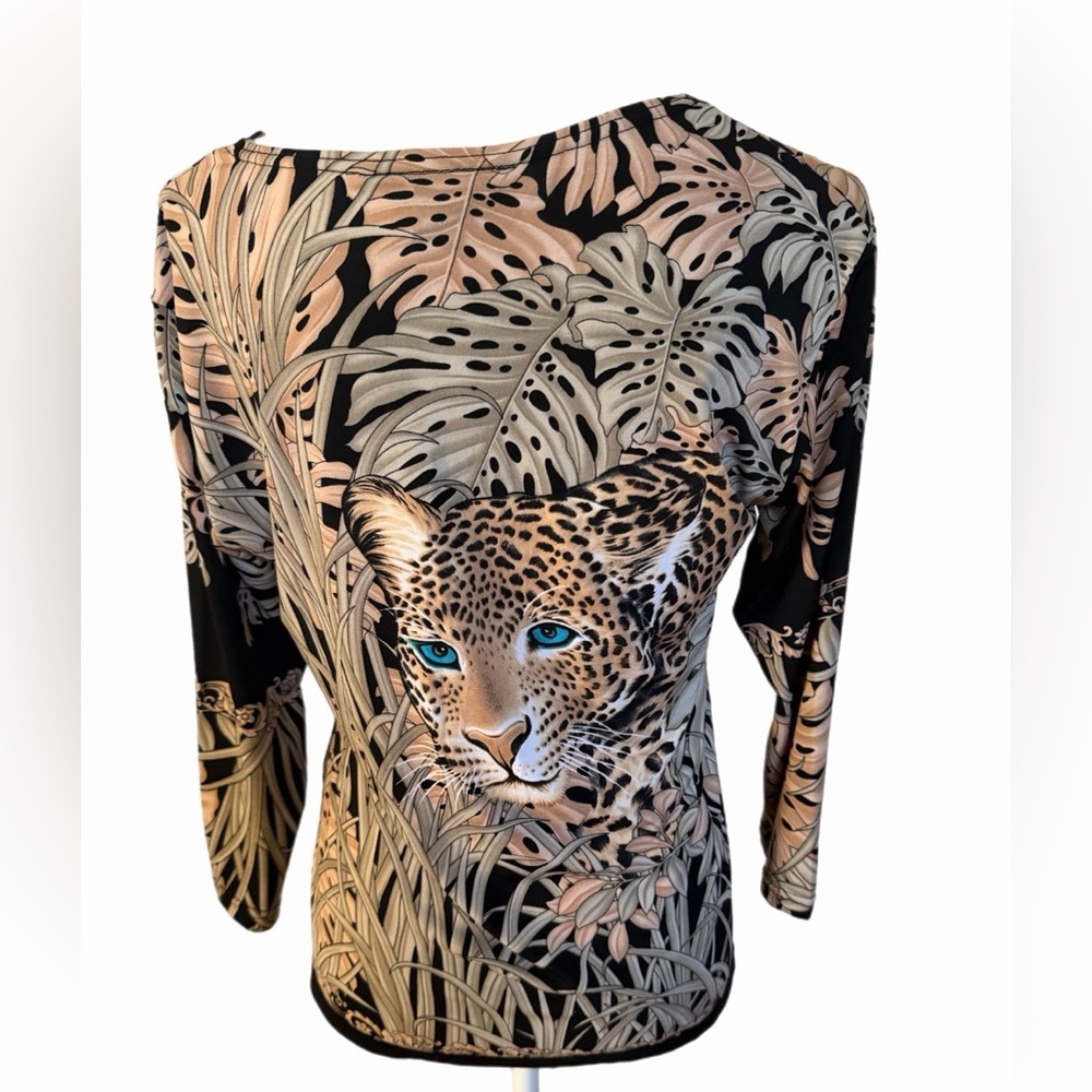 Valentina Women’s Leopard Top Size Medium Studded Blue Eyes 3/4 Sleeve - Picture 5 of 6